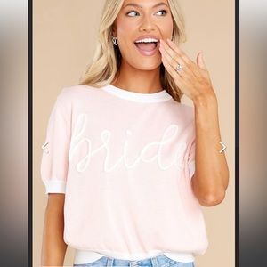 Bride Glitter Script Light Pink Short Sleeve Sweater